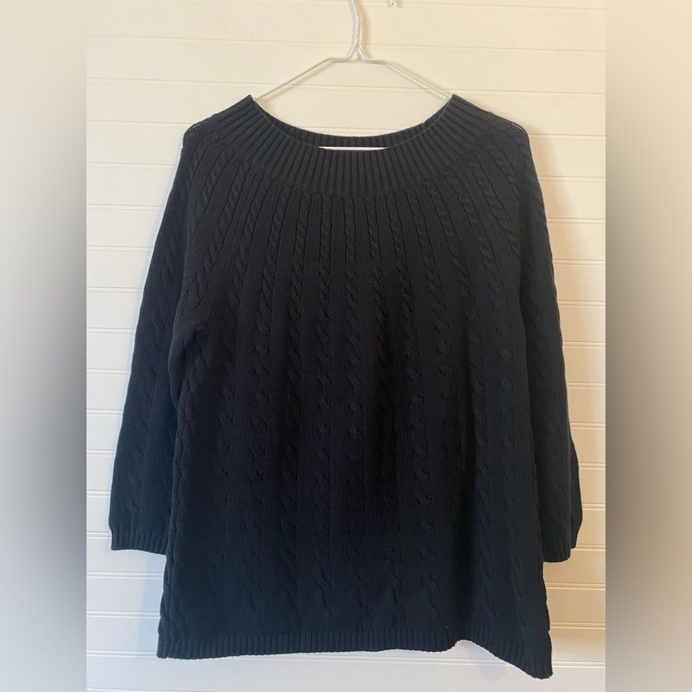 Talbots 100% Cotton Cable Knit Black Sweater Size Medium